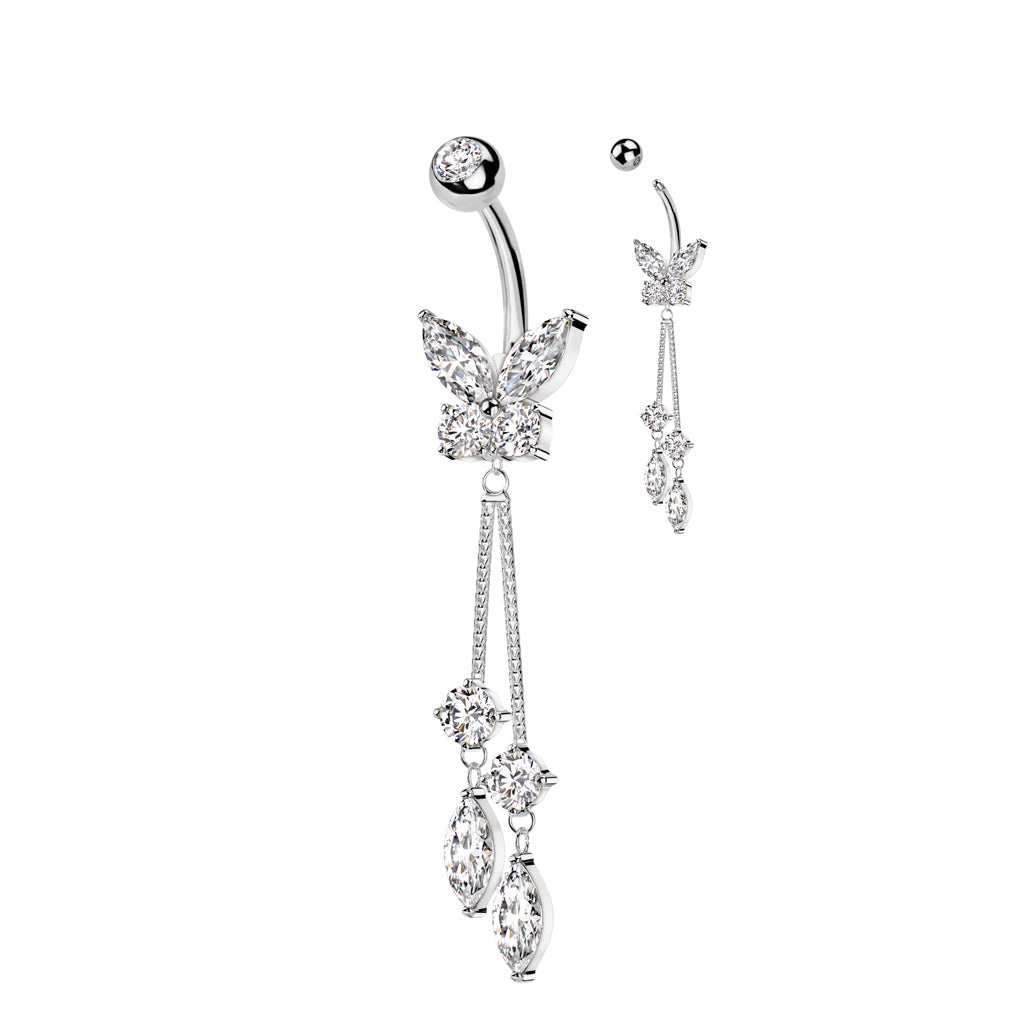 PREMIUM Crystal Butterfly Tear Drop Chain Navel Dangle 14g