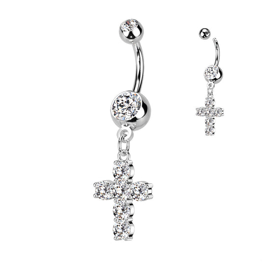 Crystal Chain Cross Navel Dangle 14g