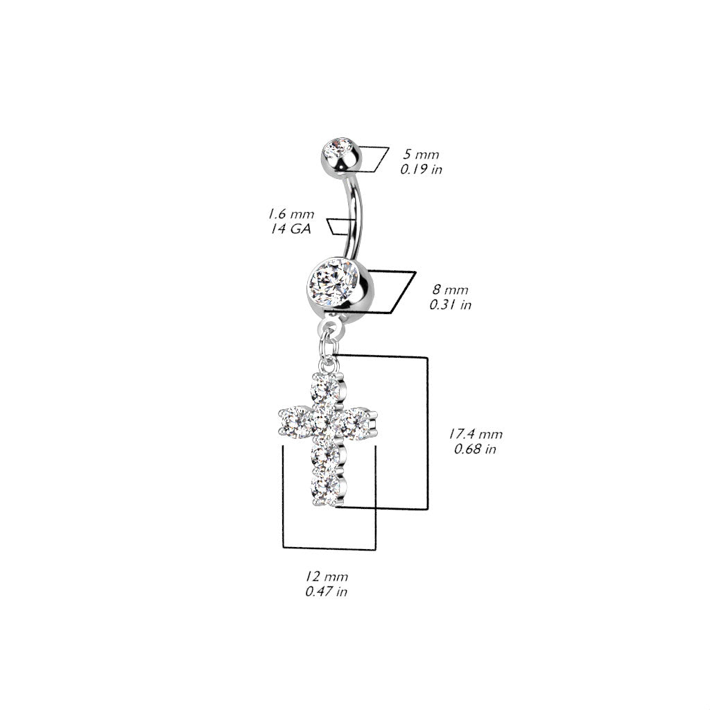 Crystal Chain Cross Navel Dangle 14g