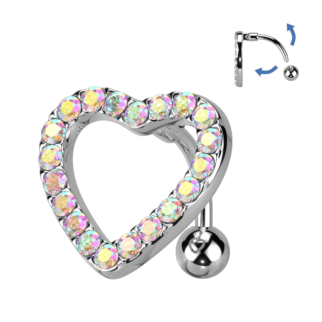 Bezel-Set Heart Inverted Navel Dangle 14g