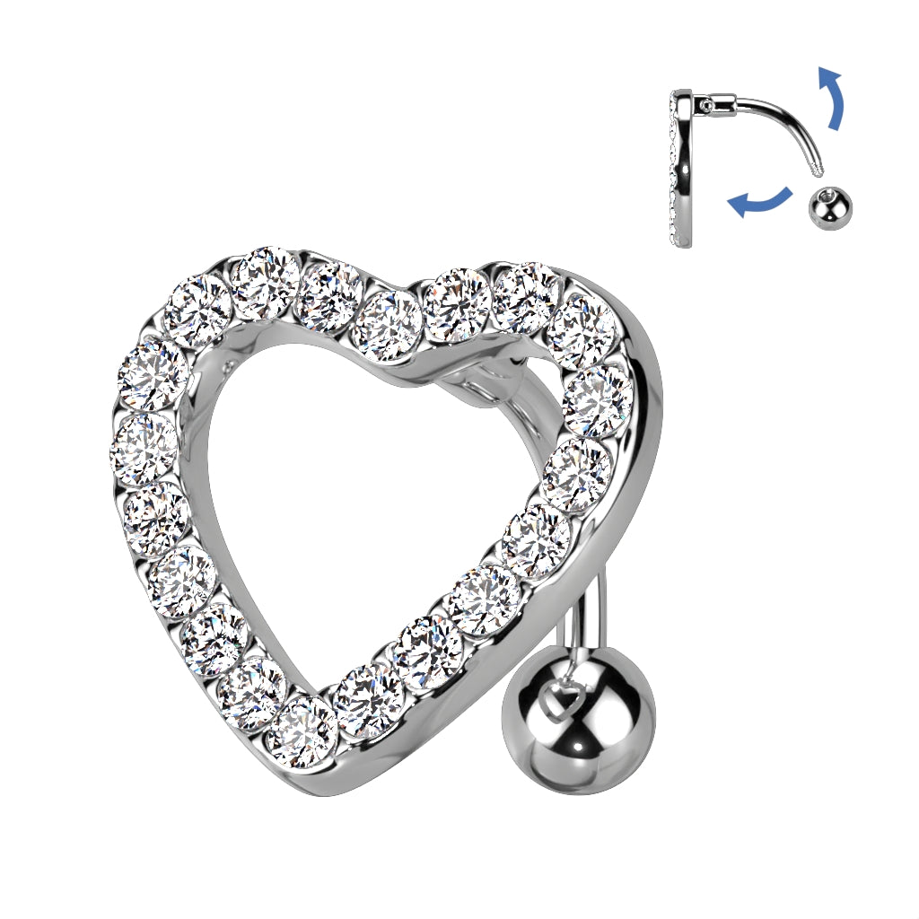 Bezel-Set Heart Inverted Navel Dangle 14g