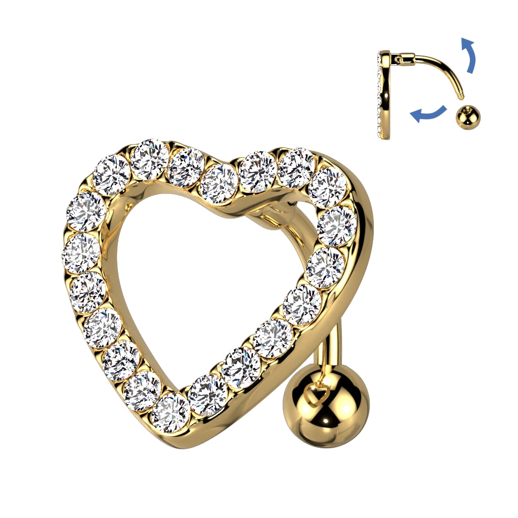 Bezel-Set Heart Inverted Navel Dangle 14g