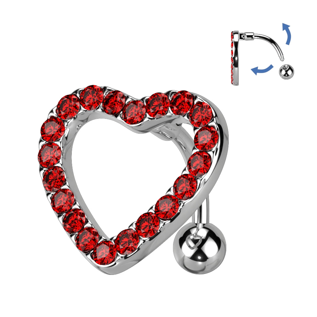 Bezel-Set Heart Inverted Navel Dangle 14g