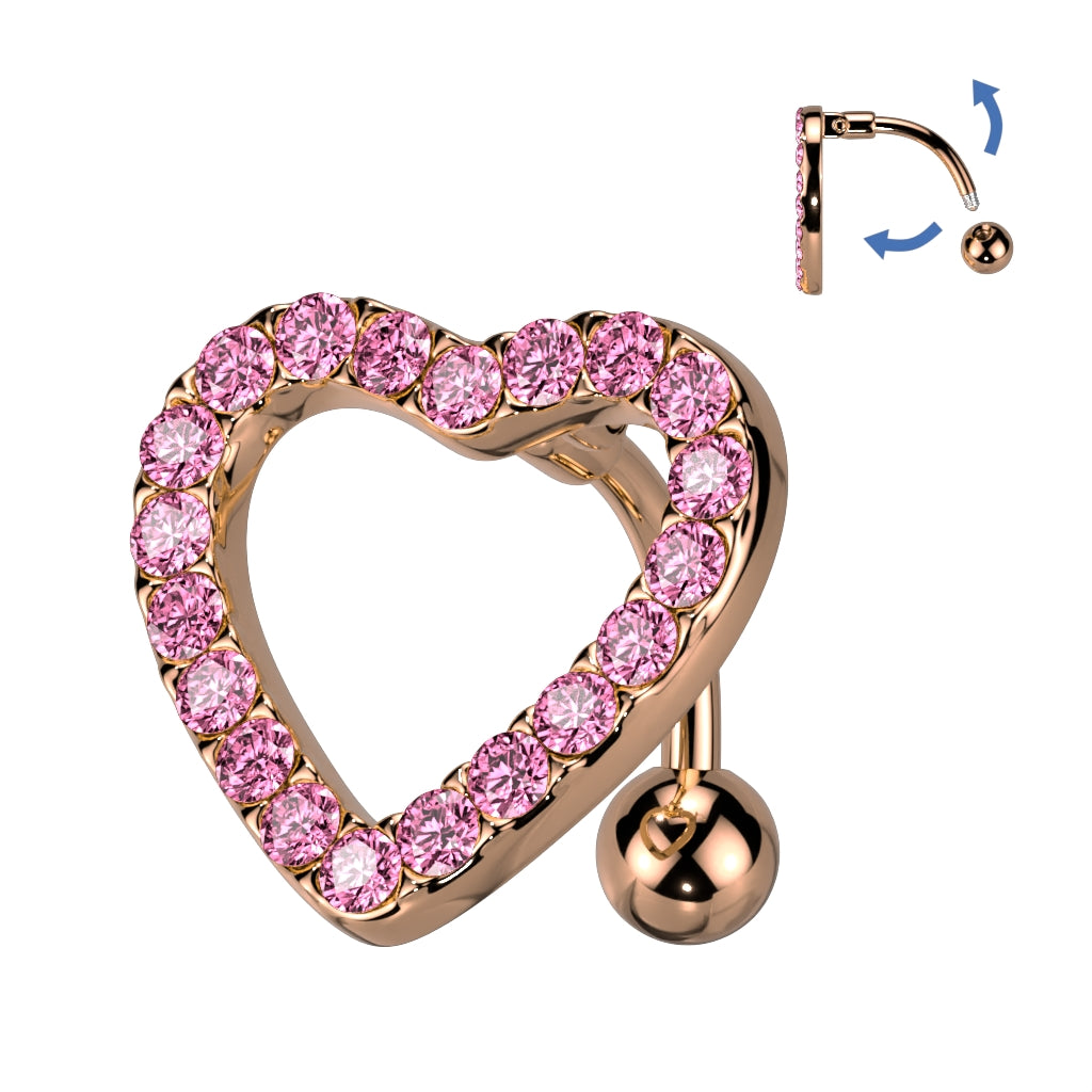 Bezel-Set Heart Inverted Navel Dangle 14g