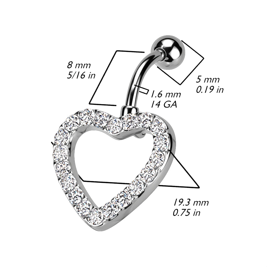 Bezel-Set Heart Inverted Navel Barbell 14g