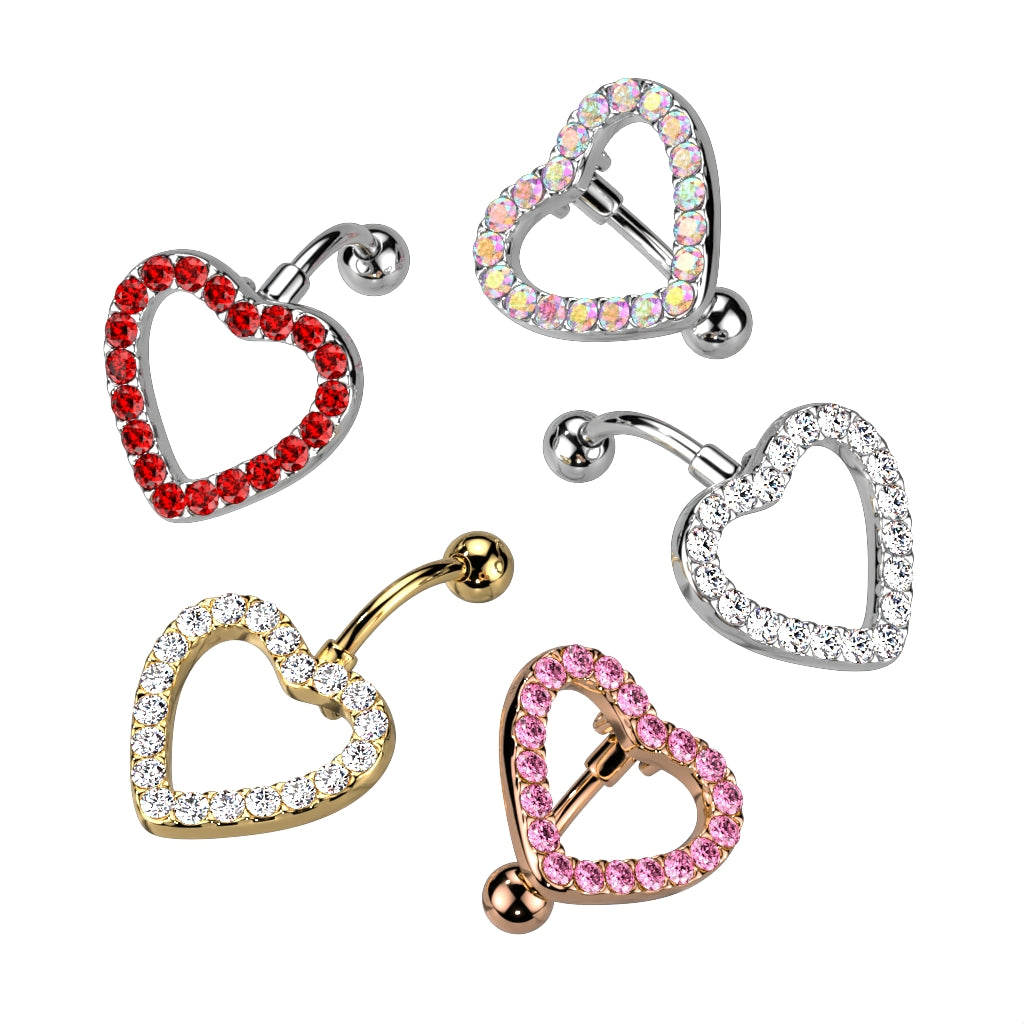 Bezel-Set Heart Inverted Navel Dangle 14g