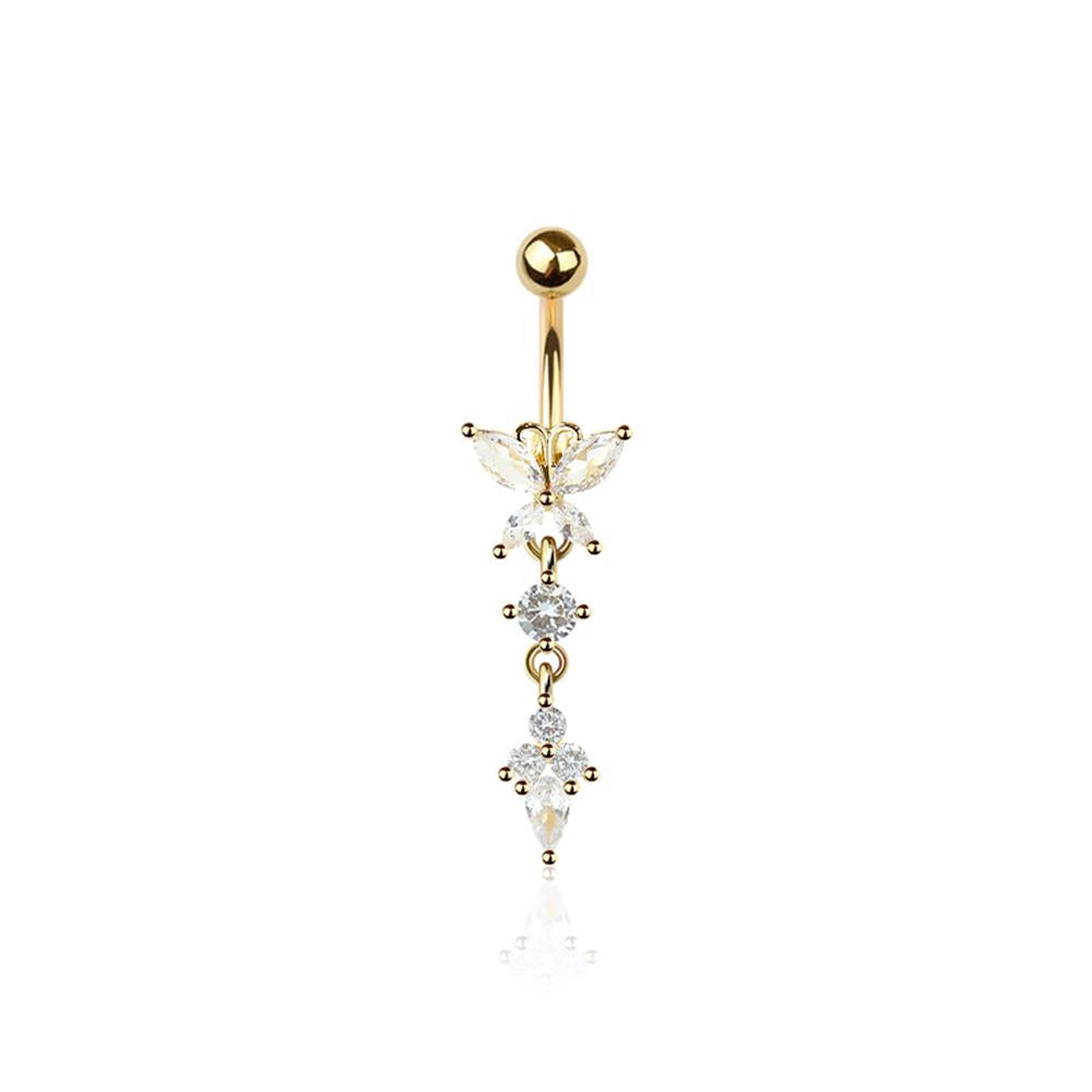 Crystal Dewdrop Butterfly Navel Dangle 14g