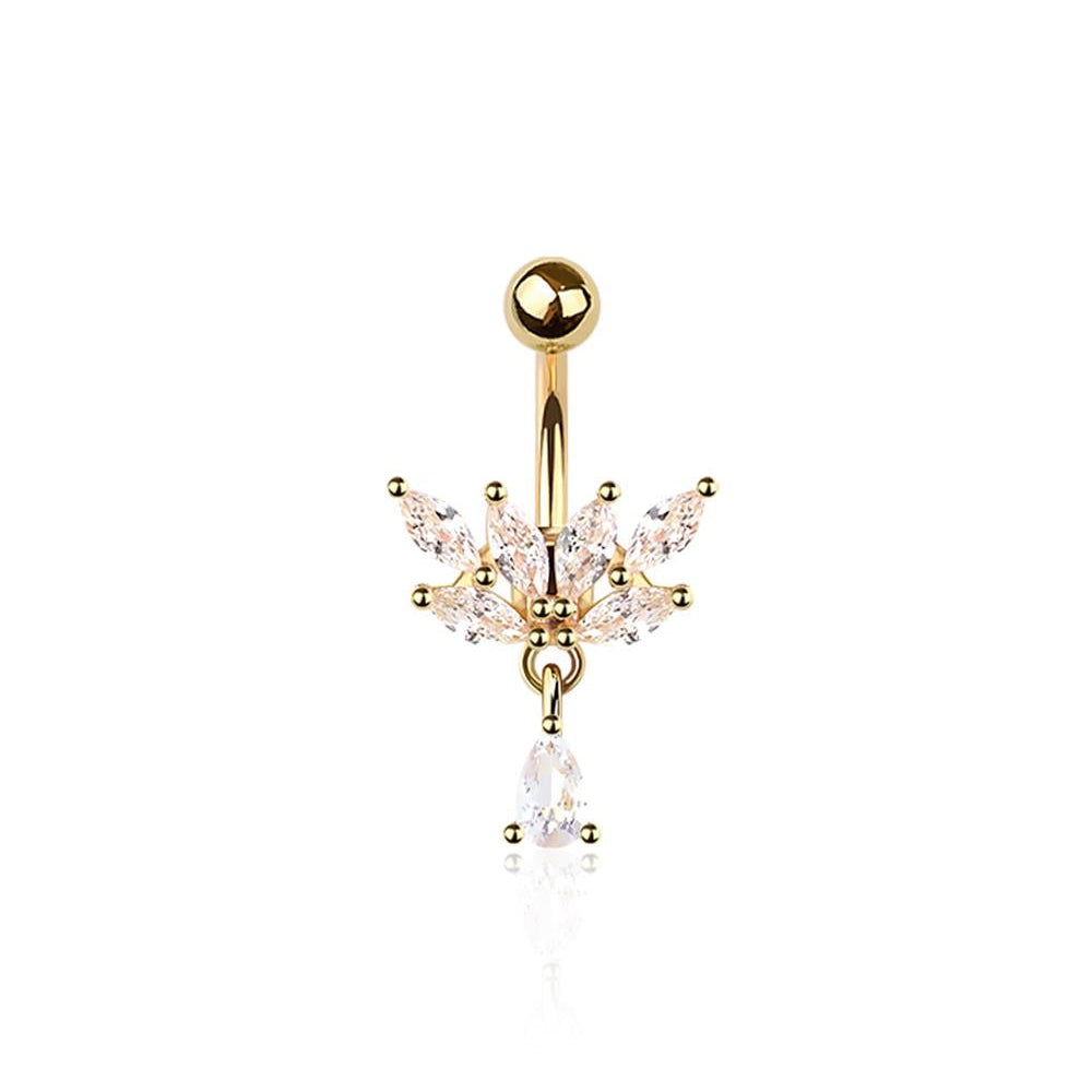 Marquise Crystal Falling Petals Navel Dangle 14g