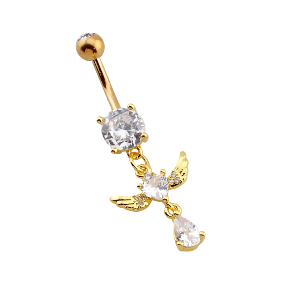 Crystal Angel Drop Navel Dangle Barbell 14g