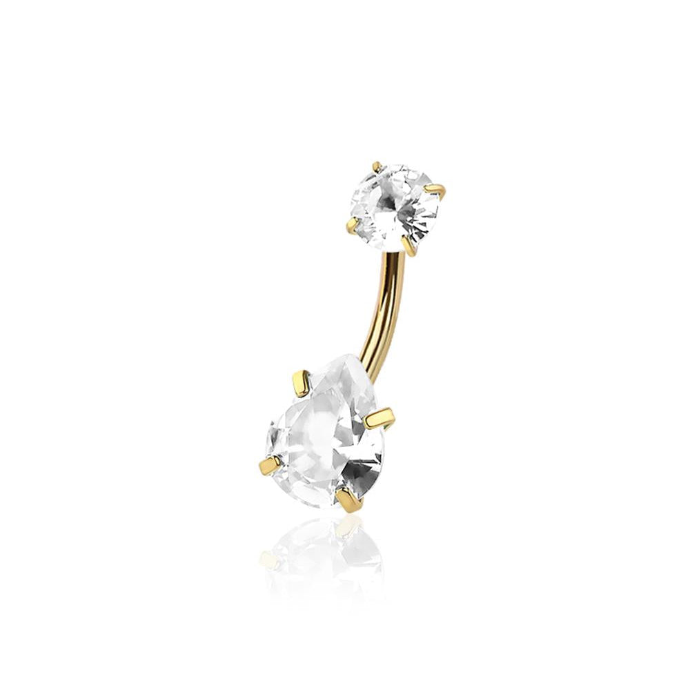 Premium Crystal Tear Drop Navel Barbell 14g