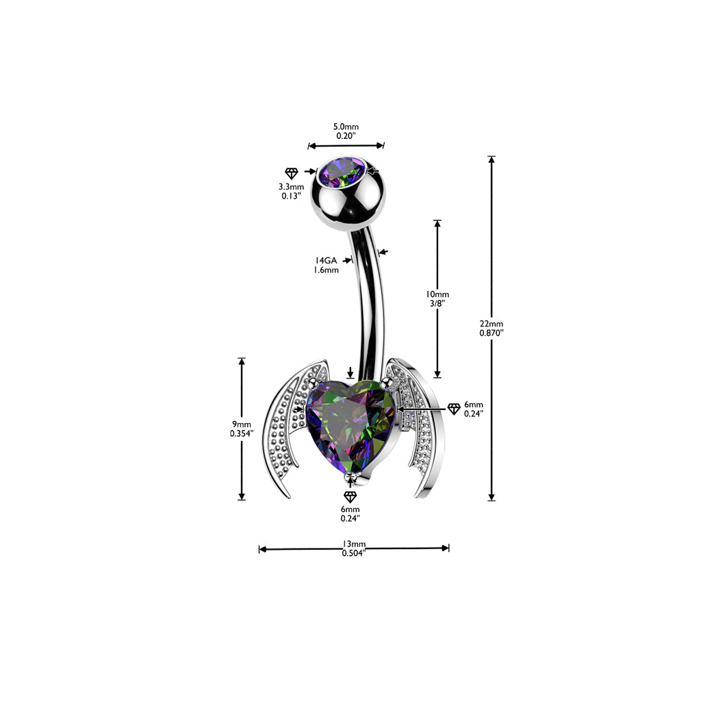 Mystic Bat Wing Heart Navel Barbell 14g