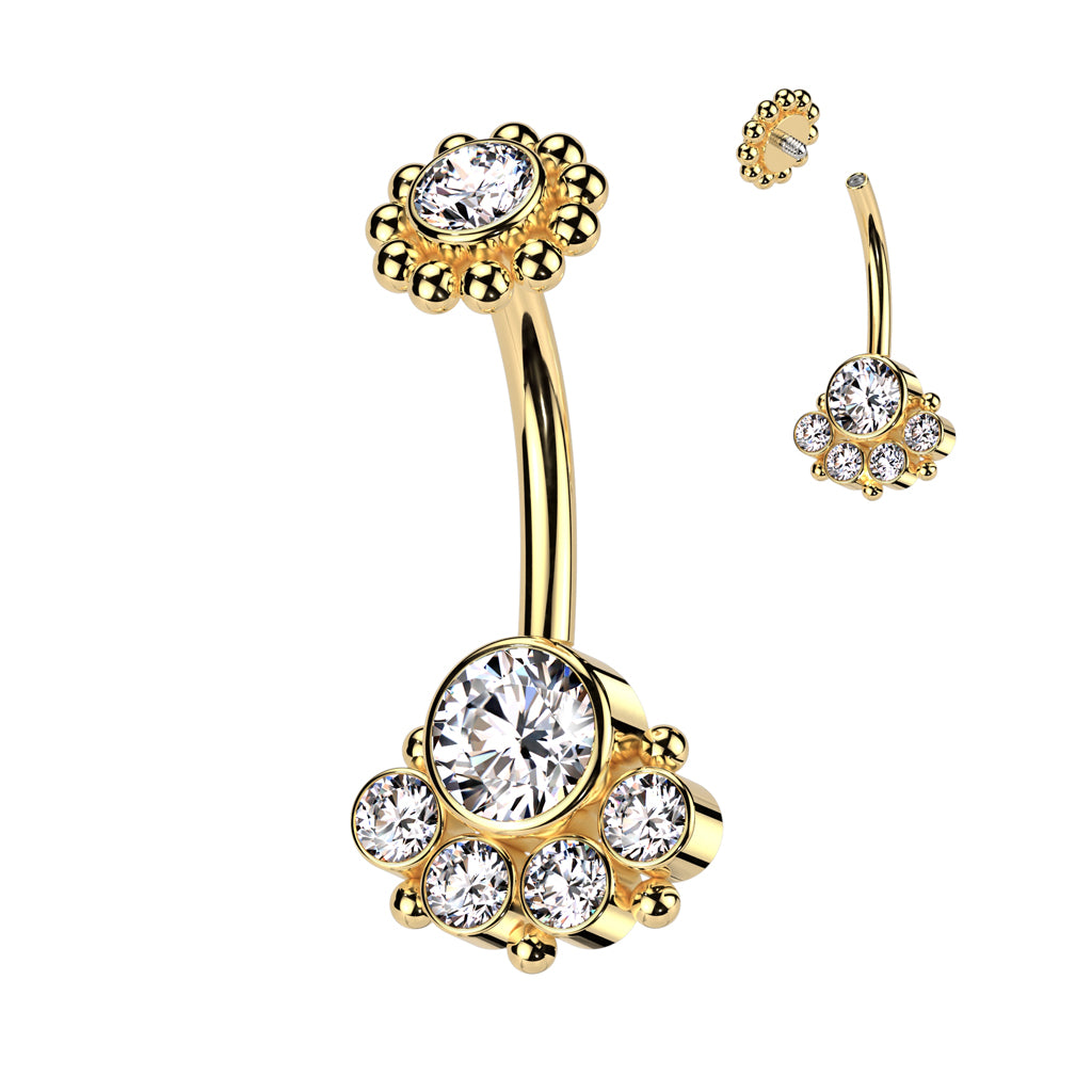 Dot Work Flower Cluster Navel Barbell 14g