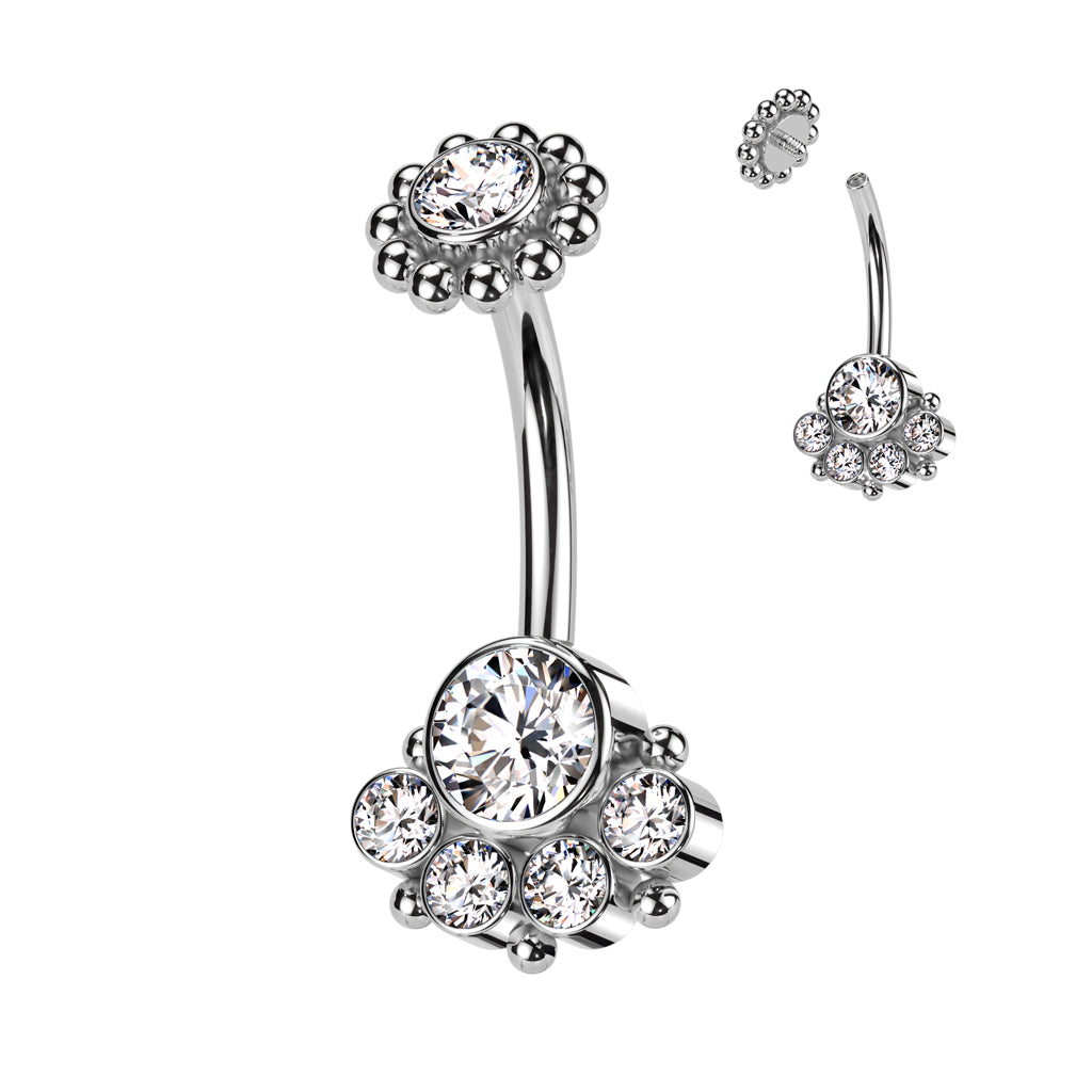 Dot Work Flower Cluster Navel Barbell 14g