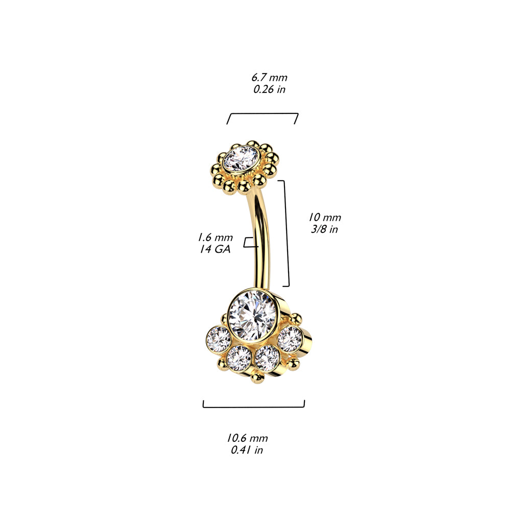 Dot Work Flower Cluster Navel Barbell 14g