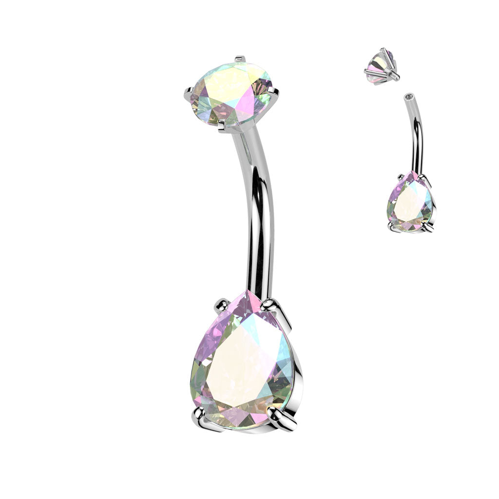 Premium Crystal Tear Drop Navel Barbell 14g
