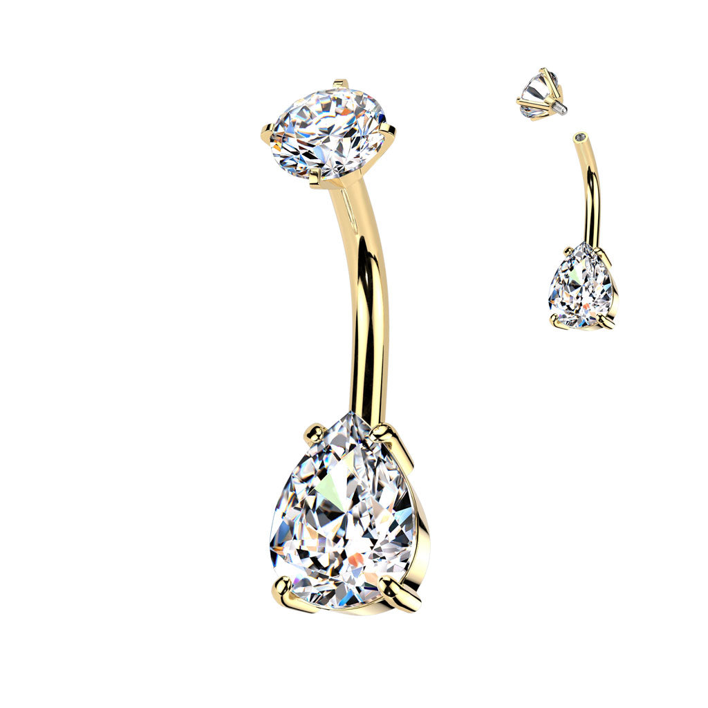 Premium Crystal Tear Drop Navel Barbell 14g