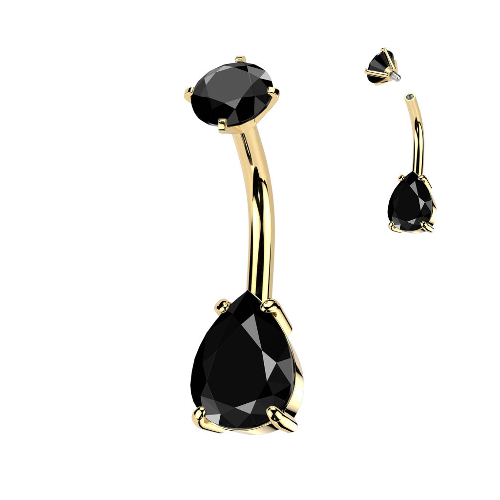 Premium Crystal Tear Drop Navel Barbell 14g