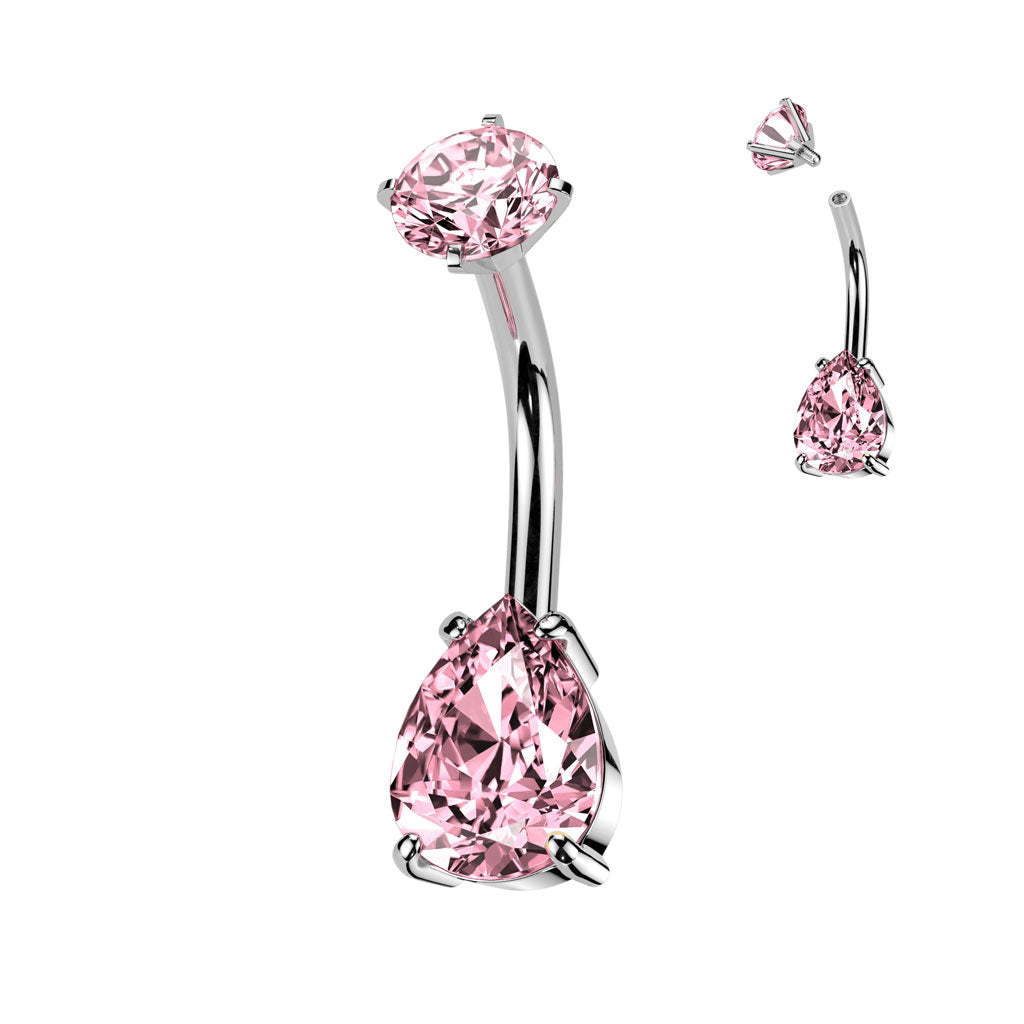 Premium Crystal Tear Drop Navel Barbell 14g