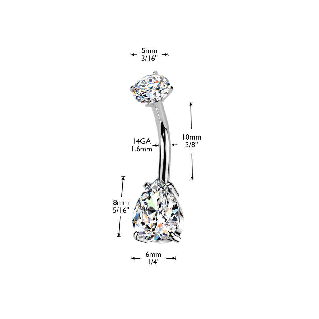 Premium Crystal Tear Drop Navel Barbell 14g