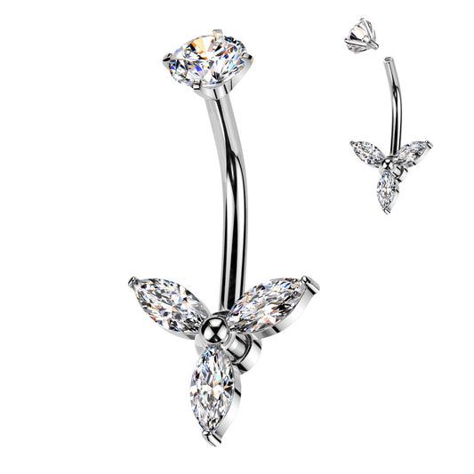 Triple Marquise Crystal Navel Barbell 14g