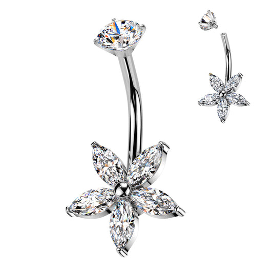 Claw-Set Five Petal Flower Navel Barbell 14g