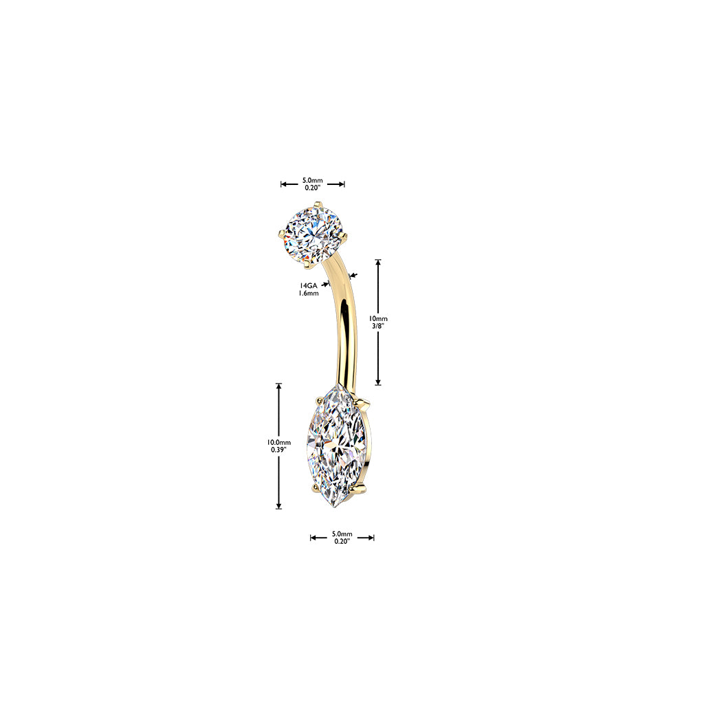 Premium Surgical Steel Marquise Crystal Navel Barbell 14g
