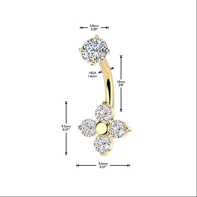Premium Surgical Steel Lucky Flower Crystal Navel Barbell 14g