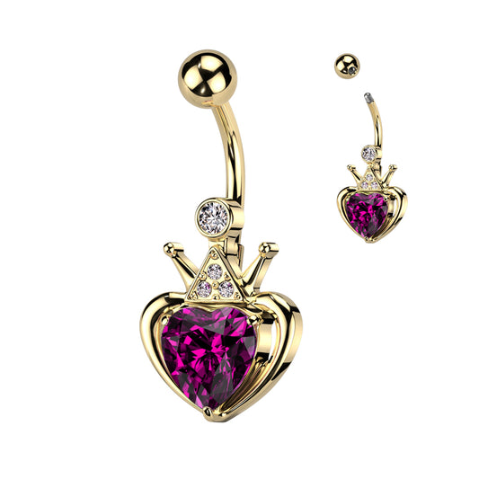 Premium Crown Heart Navel Barbell 14g
