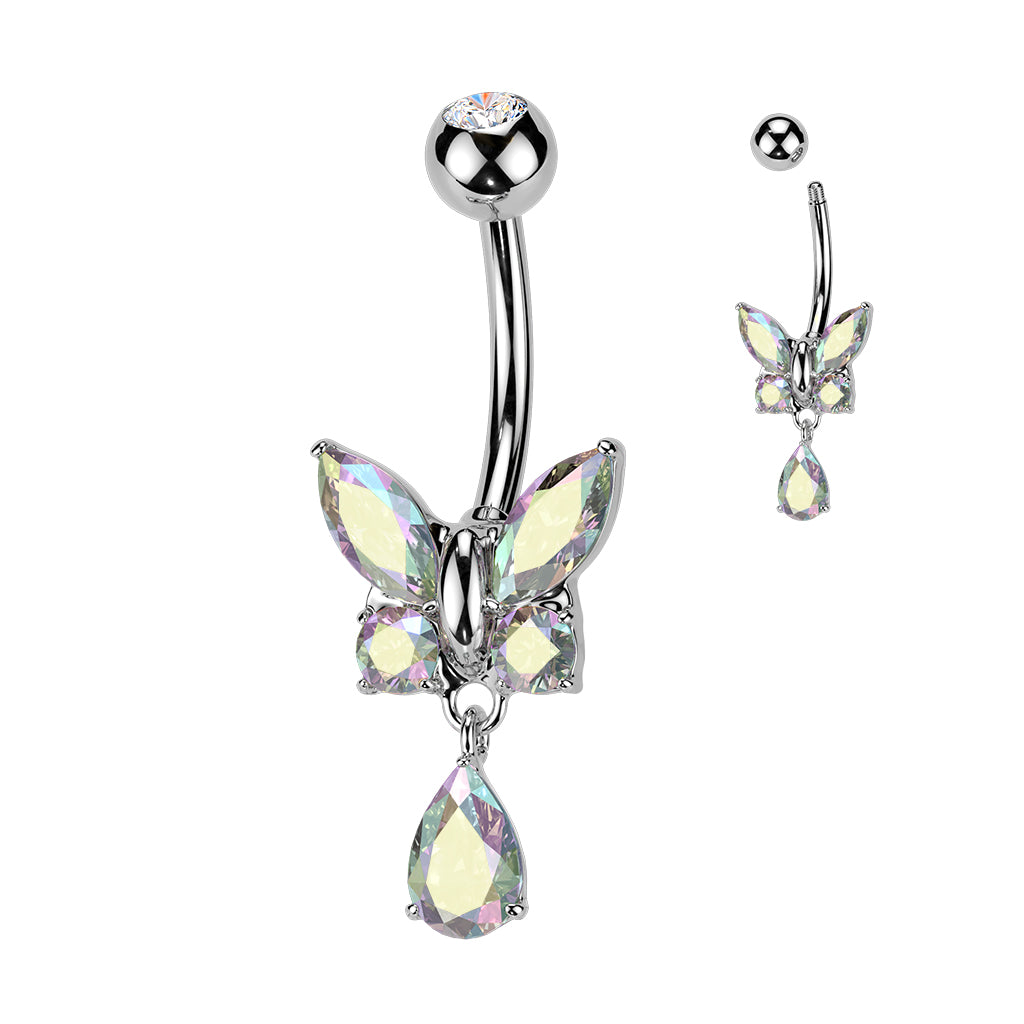 Crystal Butterfly Tear Drop Navel Dangle 14g