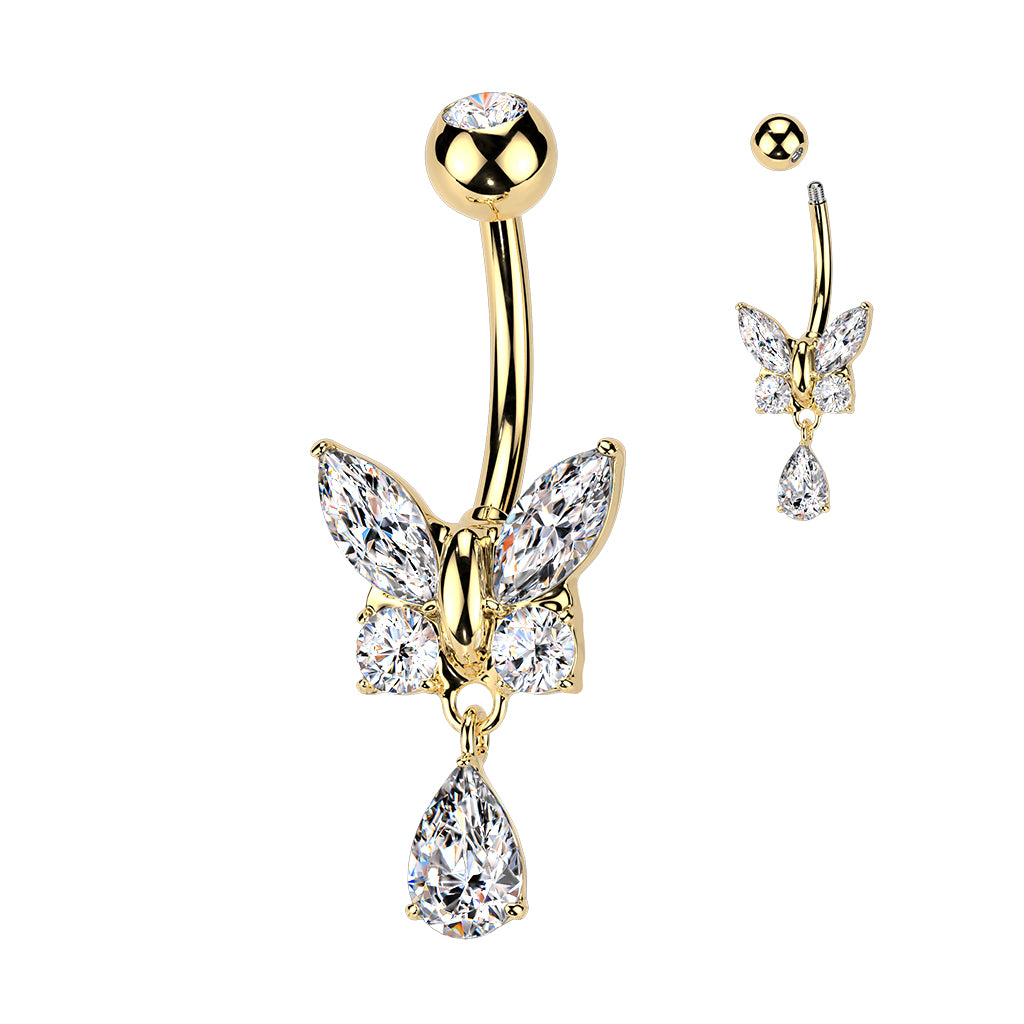 Crystal Butterfly Tear Drop Navel Dangle 14g