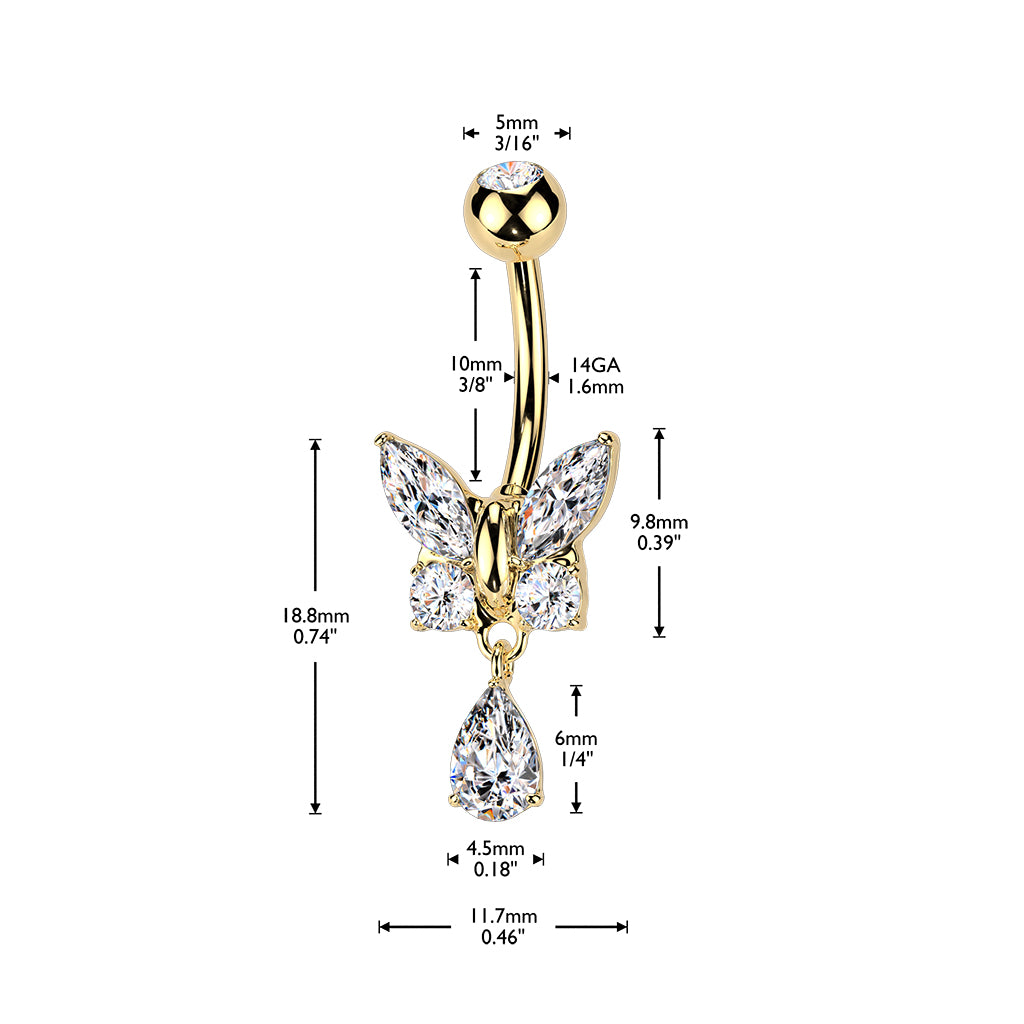 Crystal Butterfly Tear Drop Navel Dangle 14g