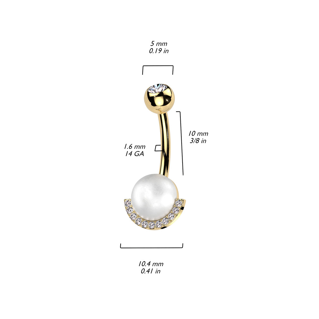 Pearl + Crystal Crescent Belly Ring 14g