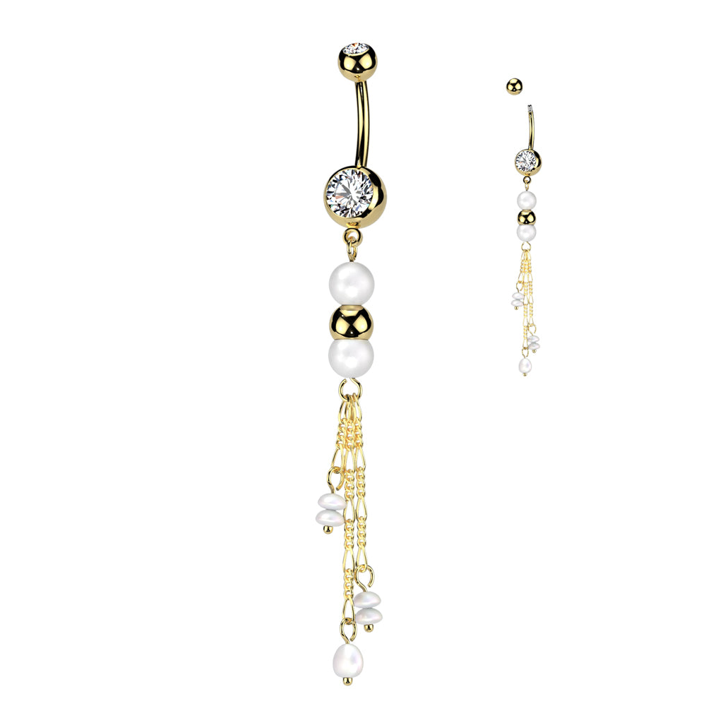 Tri-Bead Pearl Navel Dangle 14g