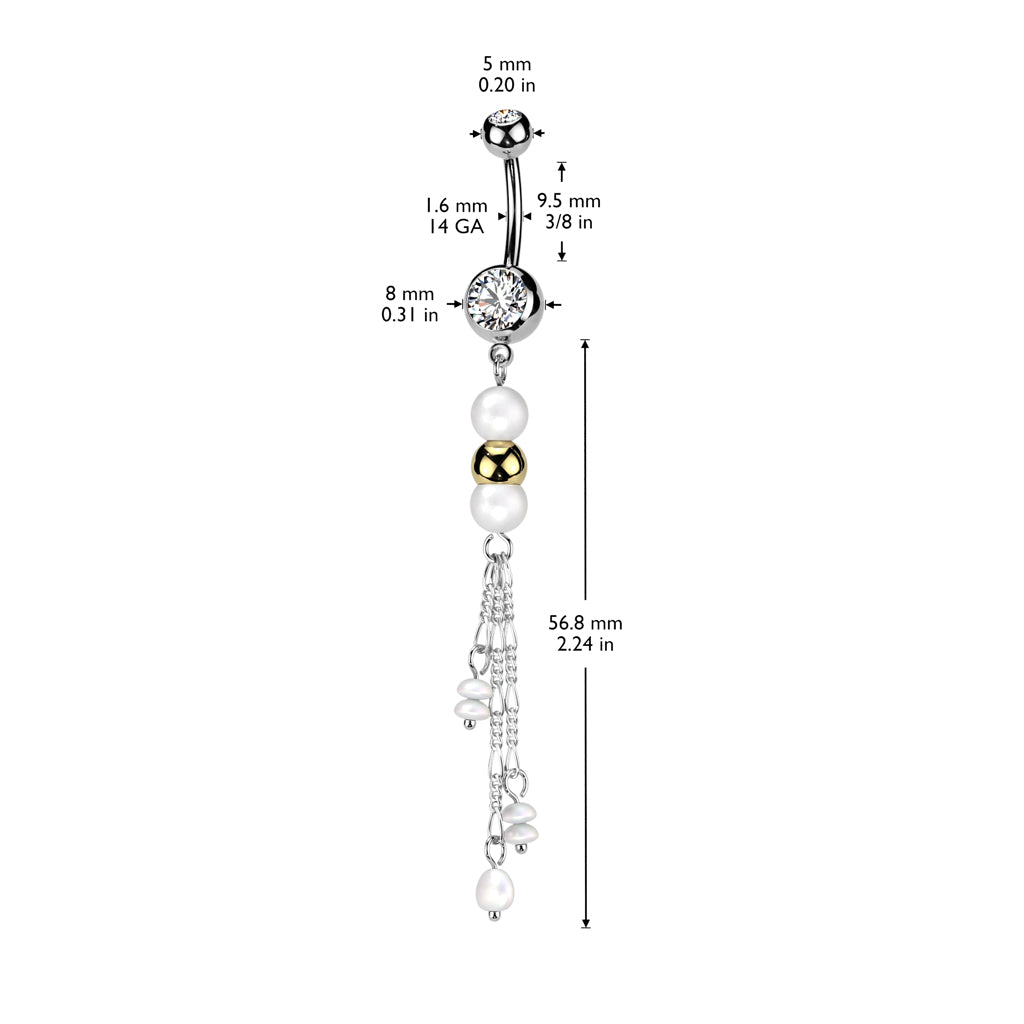 PREMIUM Tri-Bead Pearl Navel Dangle 14g