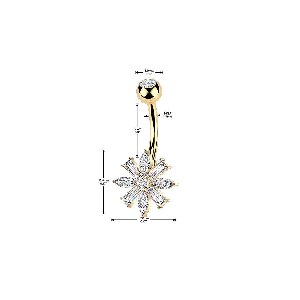 Baguette & Marquise Flower Belly Ring 14g