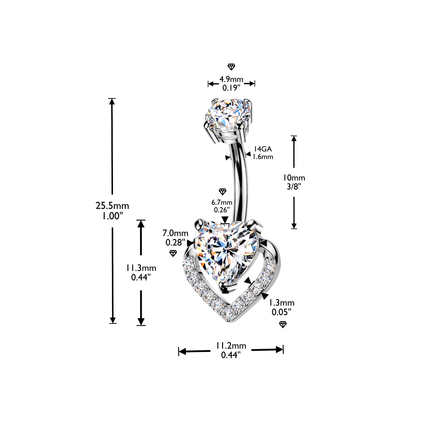 Heart Outline Navel Barbell 14g