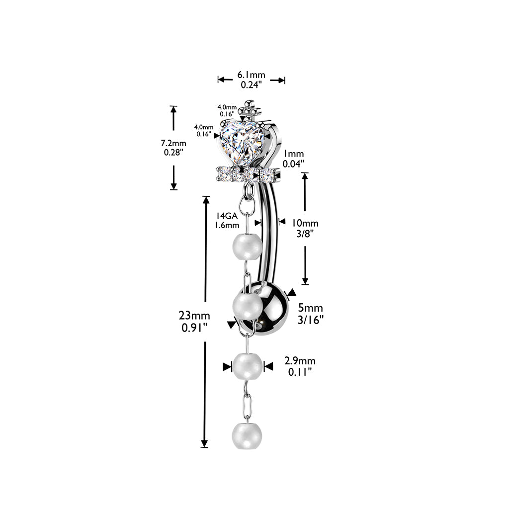Majestic Heart Pearl Drop Inverted Navel Dangle 14g
