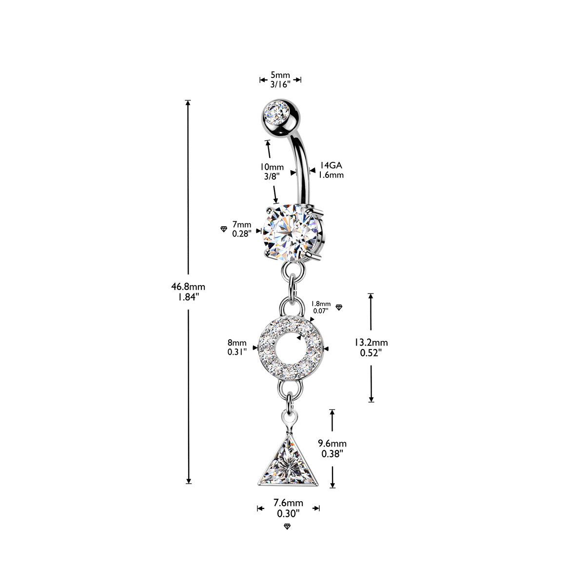 Geometric Halo & Trillion Crystal Belly Dangle 14g
