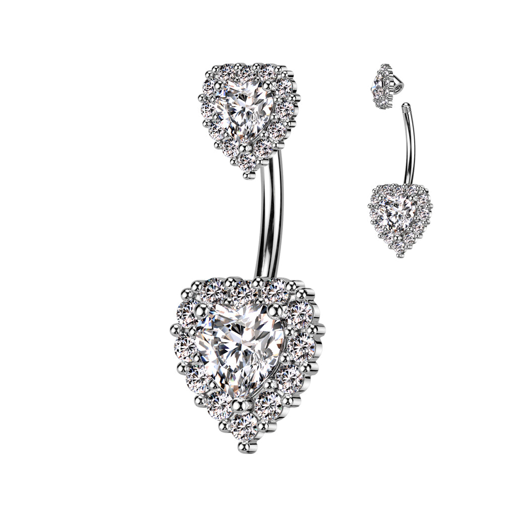 PREMIUM Bejeweled Crystal Heart Navel Barbell 14g