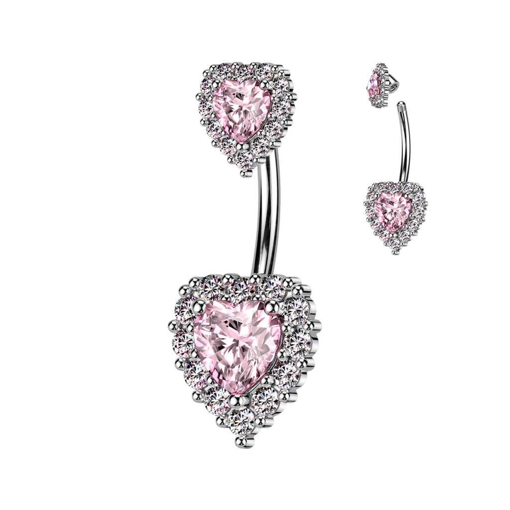 PREMIUM Bejeweled Crystal Heart Navel Barbell 14g