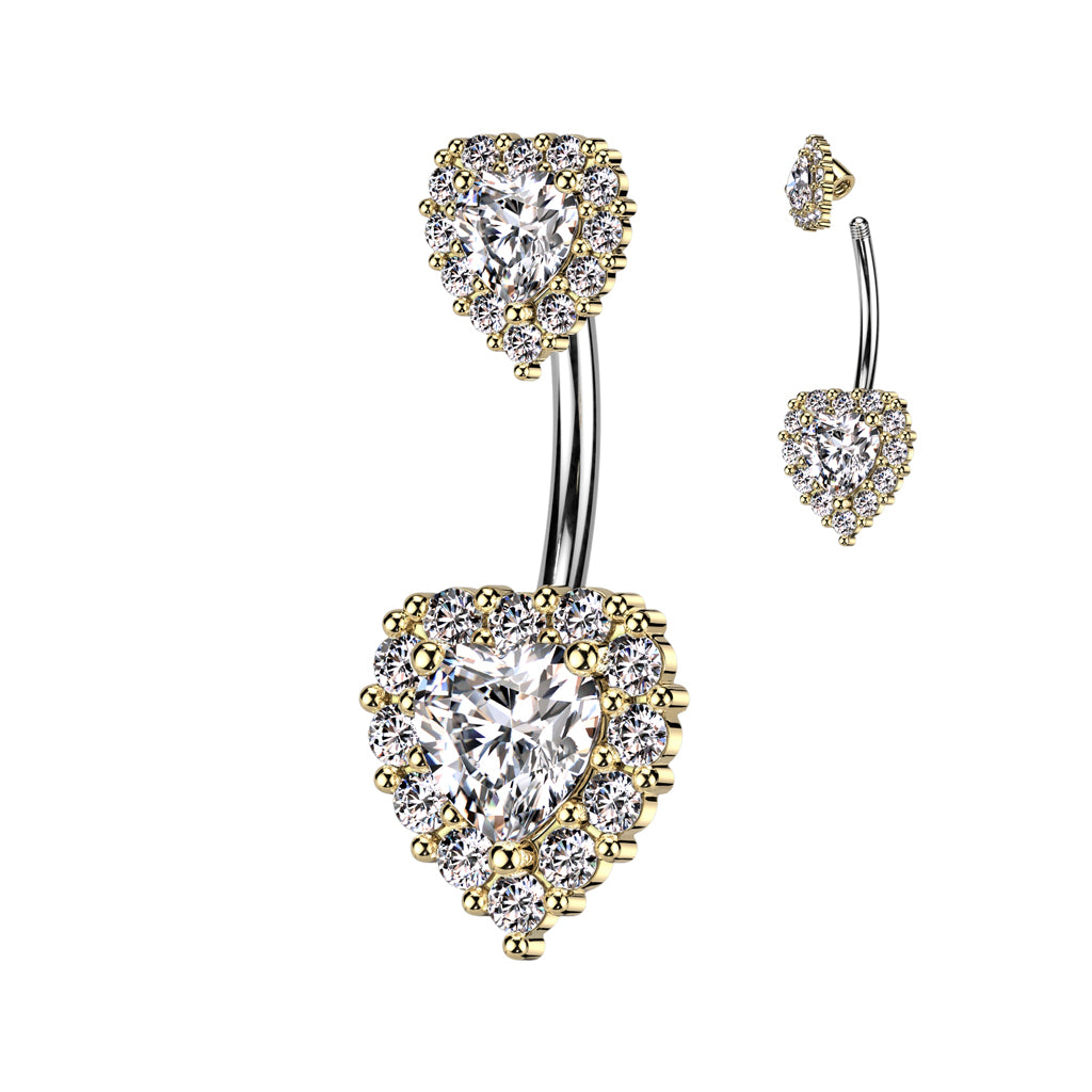 PREMIUM Bejeweled Crystal Heart Navel Barbell 14g