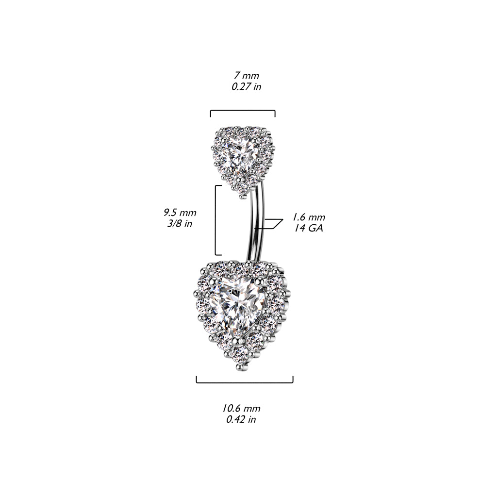 PREMIUM Bejeweled Crystal Heart Navel Barbell 14g