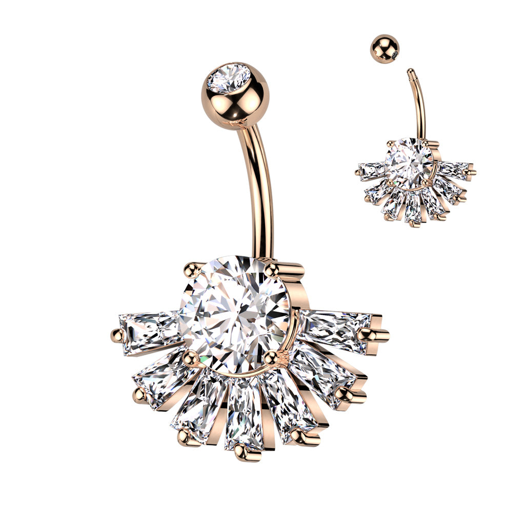 Flared Claw-Set Crystal Navel Barbell 14g