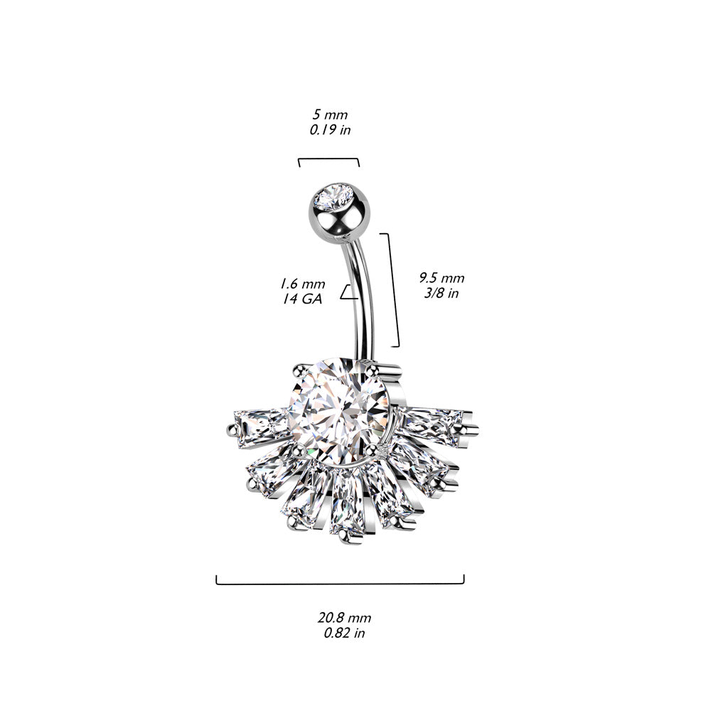 Flared Baguette Crystal Belly Ring 14g