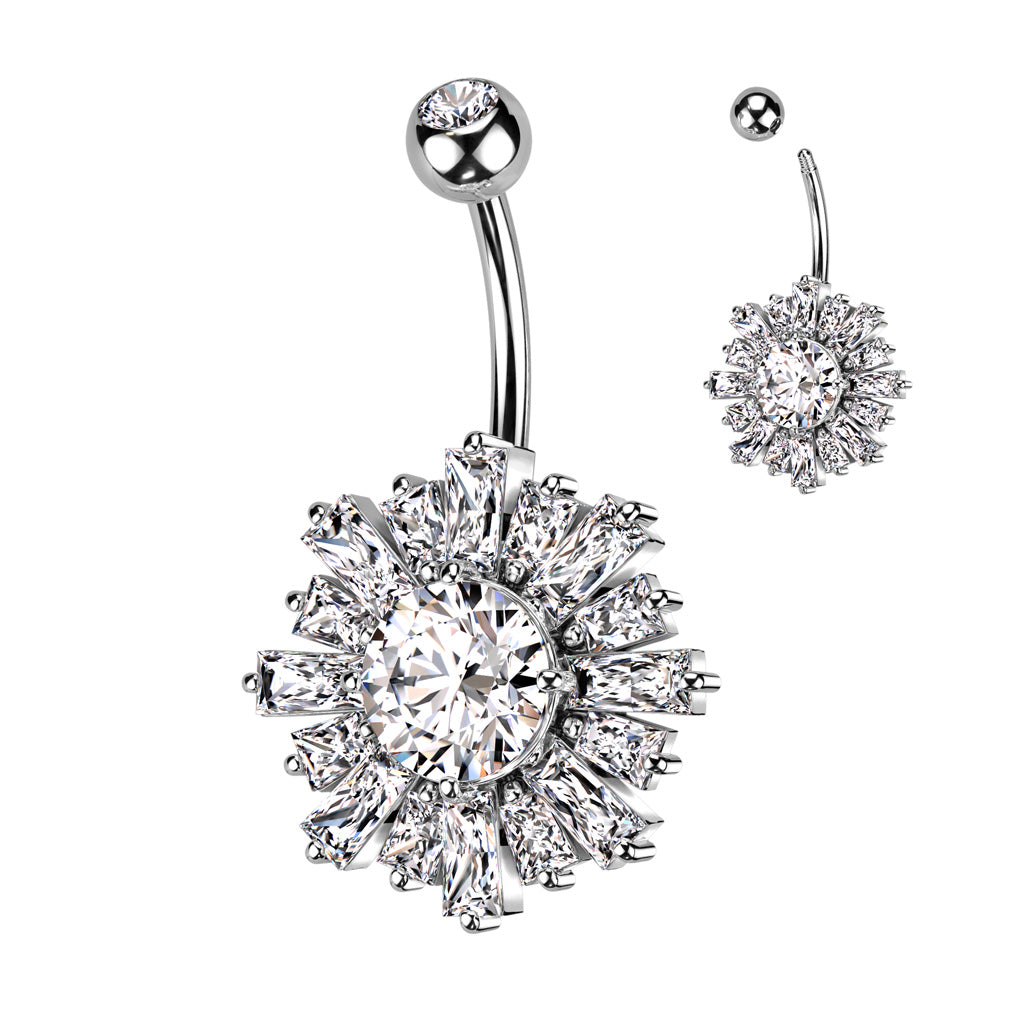 PREMIUM Square Cut Claw-Set Crystal Flower Navel Barbell 14g