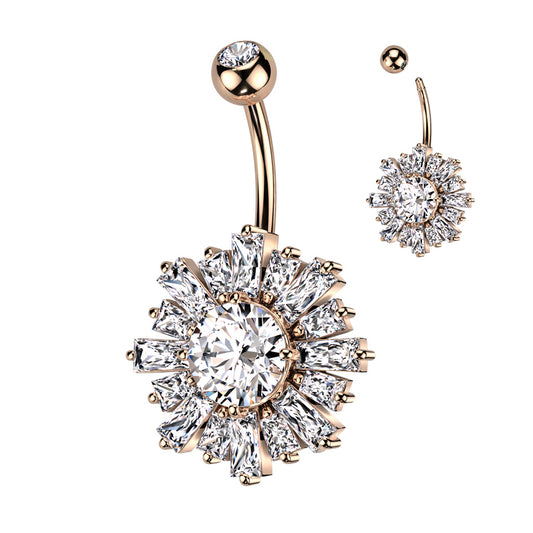 Premium Square Cut Claw-Set Crystal Flower Navel Barbell 14g