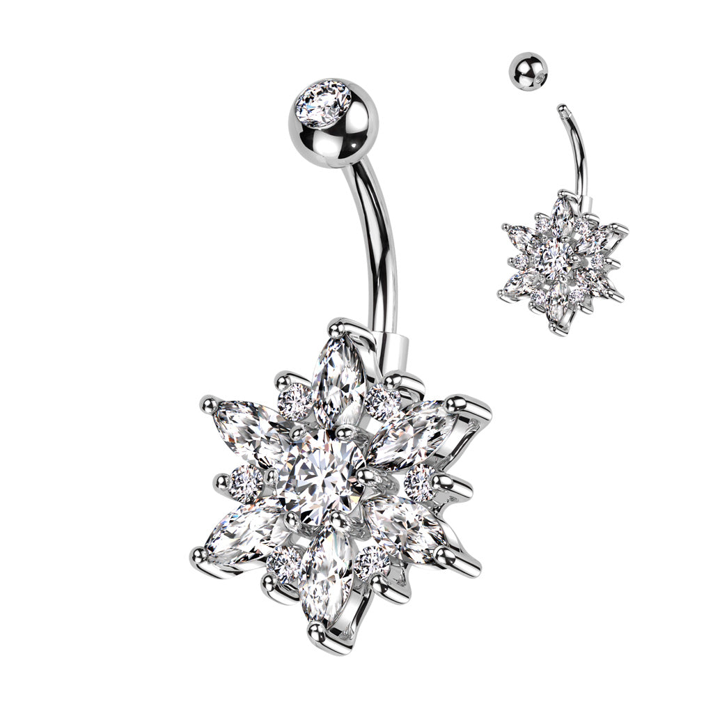 PREMIUM Crystal Flower Blossom Navel Barbell 14g