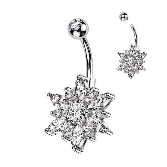 Premium Crystal Flower Blossom Navel Barbell 14g