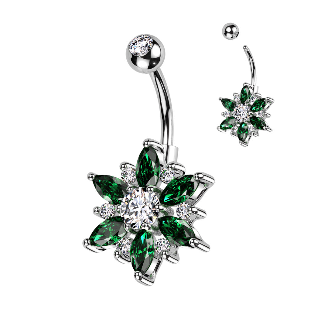 PREMIUM Crystal Flower Blossom Navel Barbell 14g