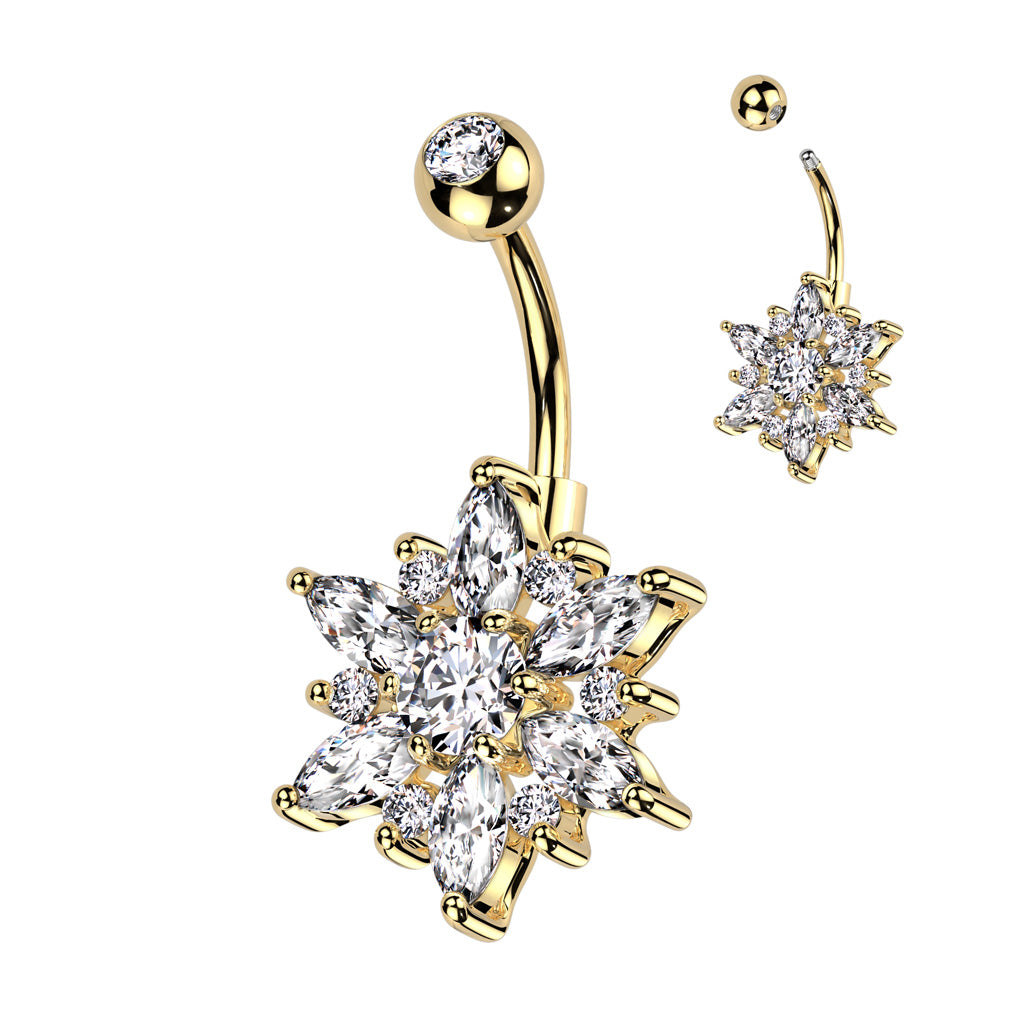PREMIUM Crystal Flower Blossom Navel Barbell 14g
